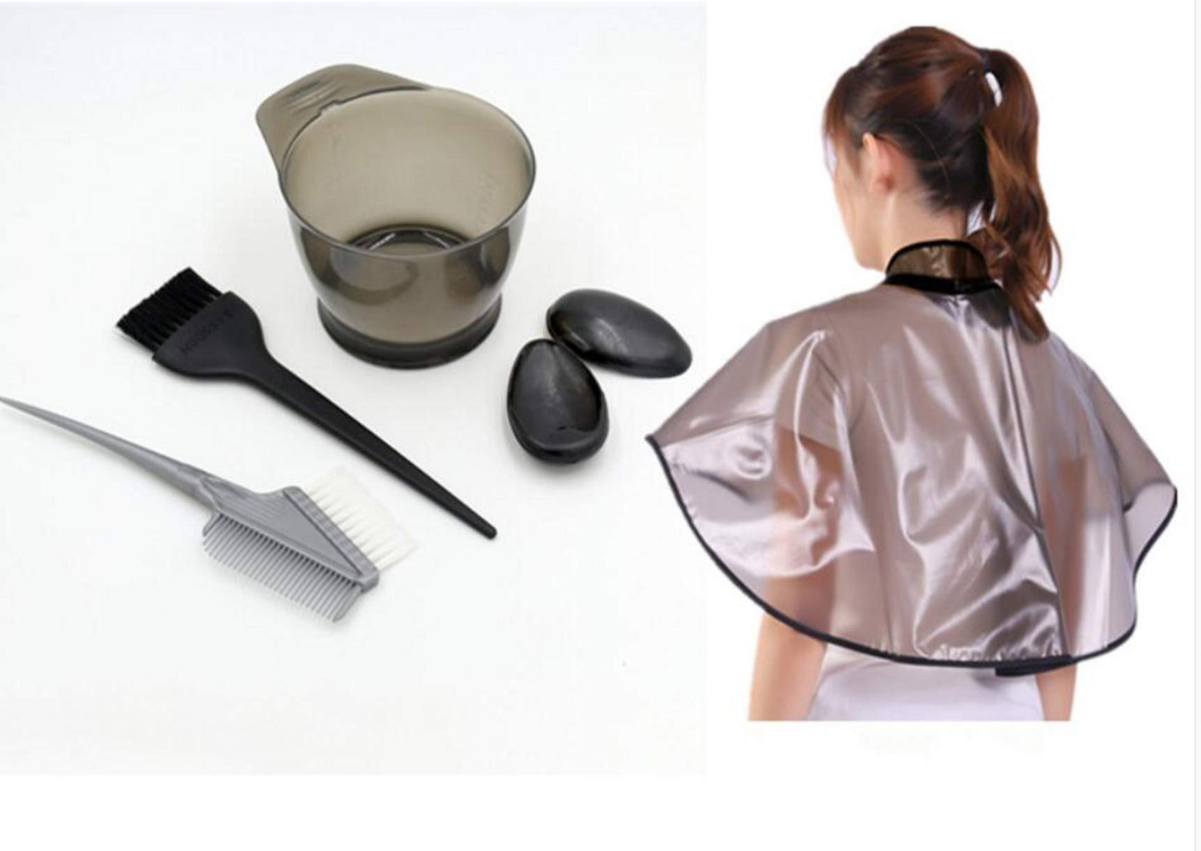 YJIUYUANQ Waterproof Unisex Hair Dye Cape, 1PC Short Comb-Out Capes for Hair Stylist,+ Professional Salon Hair Coloring Dyeing Kit, 6x18, As Show