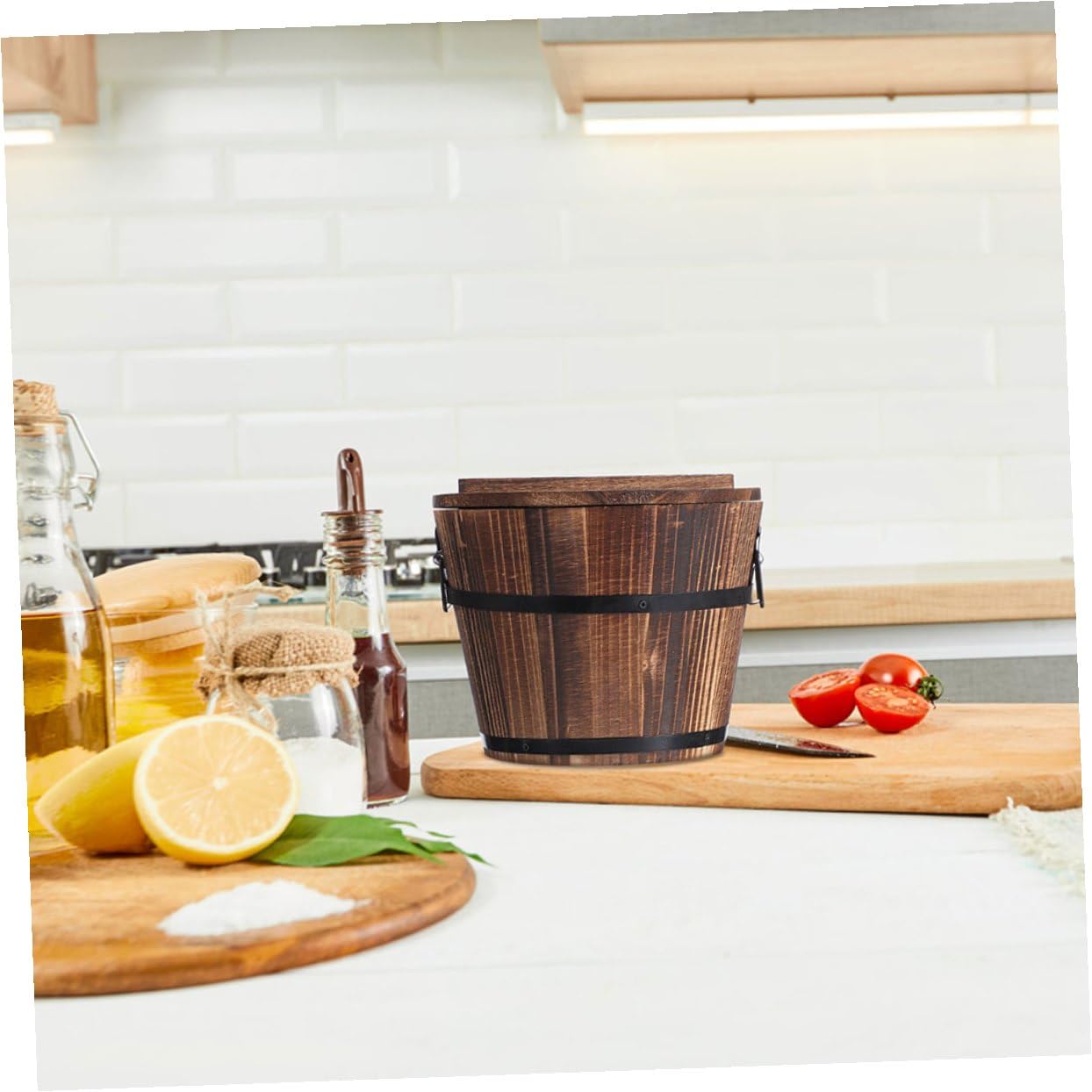 Secchio per Conservazione Alimenti Domestico con Coperchio, Contenitore di Stoccaggio Leggero e Compatto in Materiale Resistente, per Cucina, Ristoranti e Feste, Stile Casuale