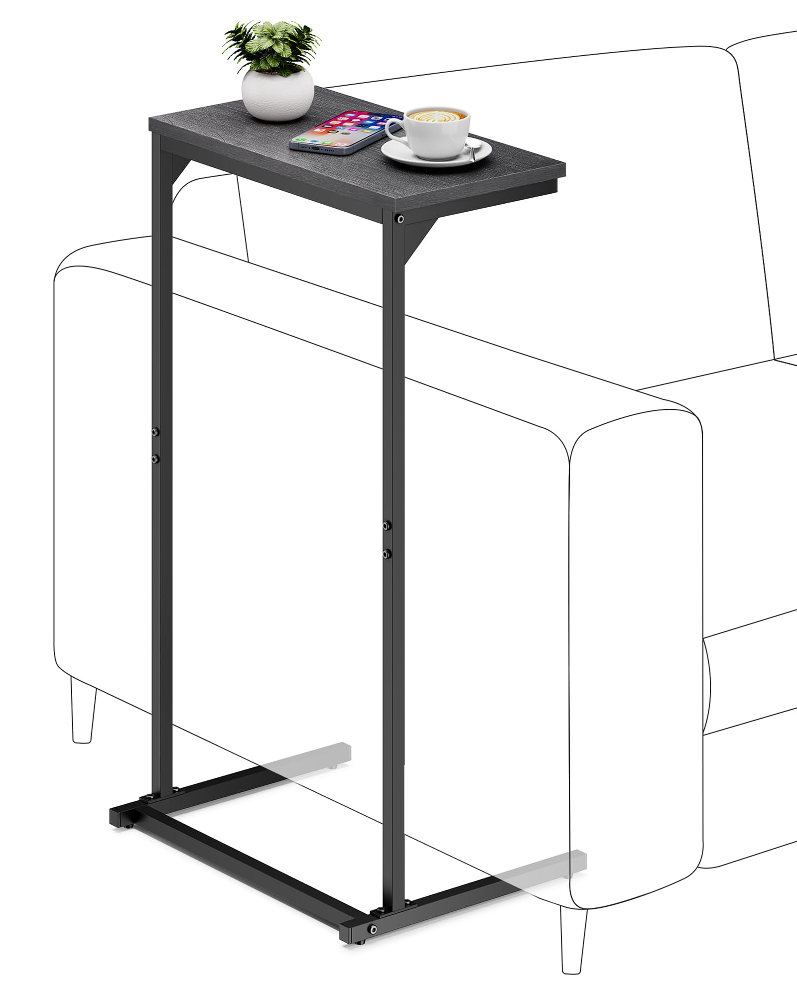 TUTOTAK C Shaped End Table, Tray Table, Small Side Table, 28.7 inch Tall Couch Table, Tv Tray, Sofa Table, Living Room, Bed Room, Black TB01BK071