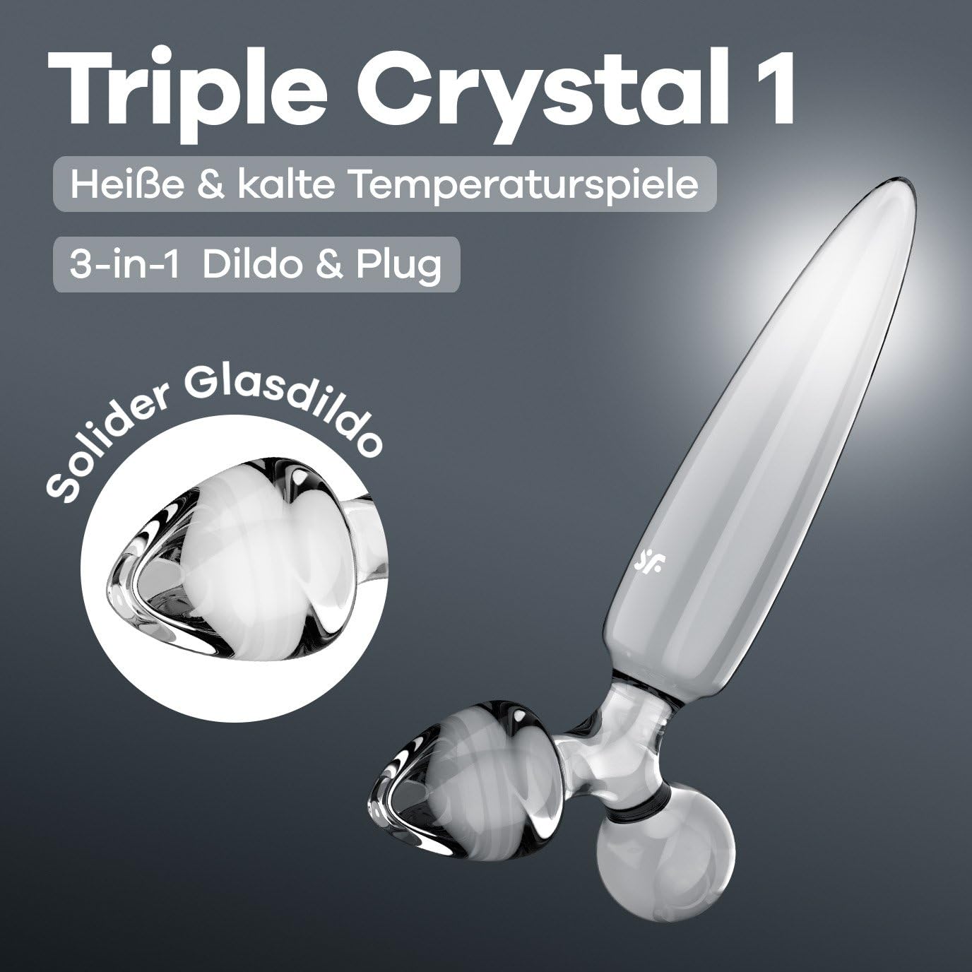 Satisfyer Triple Crystal 1 dildo | sex toy 3 in 1 con sfera, plug e stelo | per uso anale e vaginale | per giochi con le temperature | vetro borosilicato | liscio