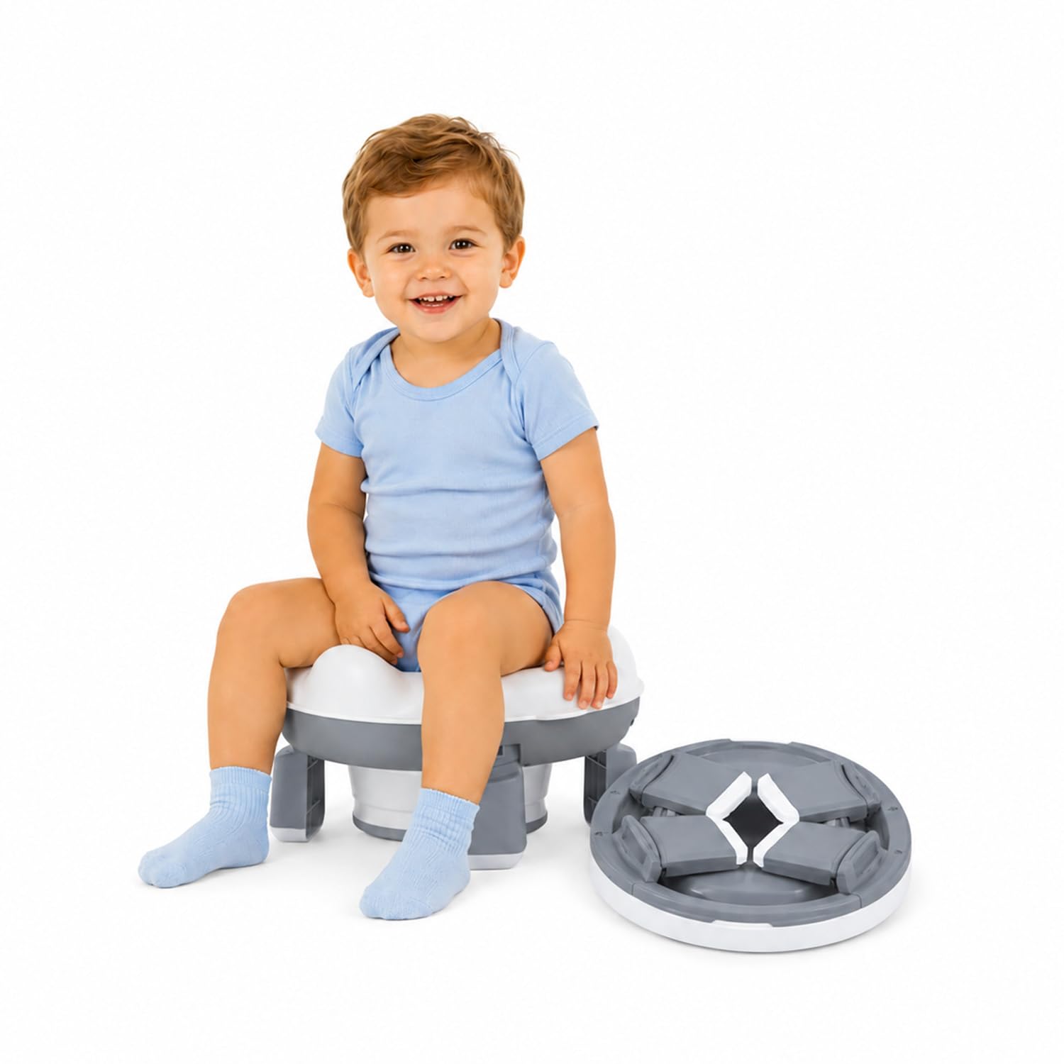 Avilia - Vasino Pieghevole Portatile per Bambini 1-3 Anni con 20 Sacchetti – Vasino da Viaggio in PP+TPR – Gabinetto Portatile Compatto L26,2xP28,5xA15 cm – Seduta Comoda e Igienica (Grigio)