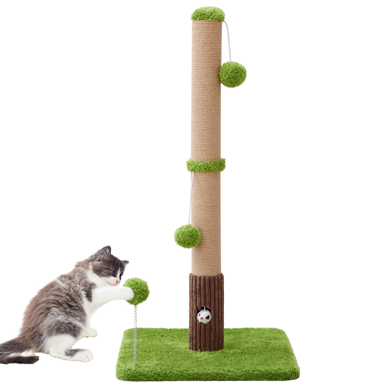 Woochpet 33" Tall Sisal Scratching Post with Fun Mouse Toy, Modern Cat Post