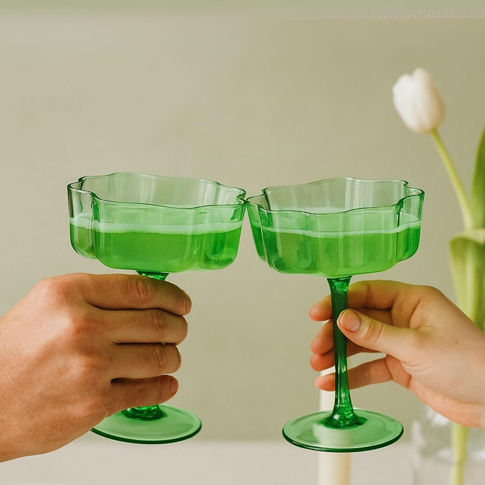 Khen Flower Vintage Wavy Glass Coupes Martini, Champagne & Cocktail Coupes - Set of 2-7oz Colorful Cocktail Glasses & Champagne, Prosecco, Mimosa Glassware Copyright Design - Amethyst Purple: Jade Set of 2