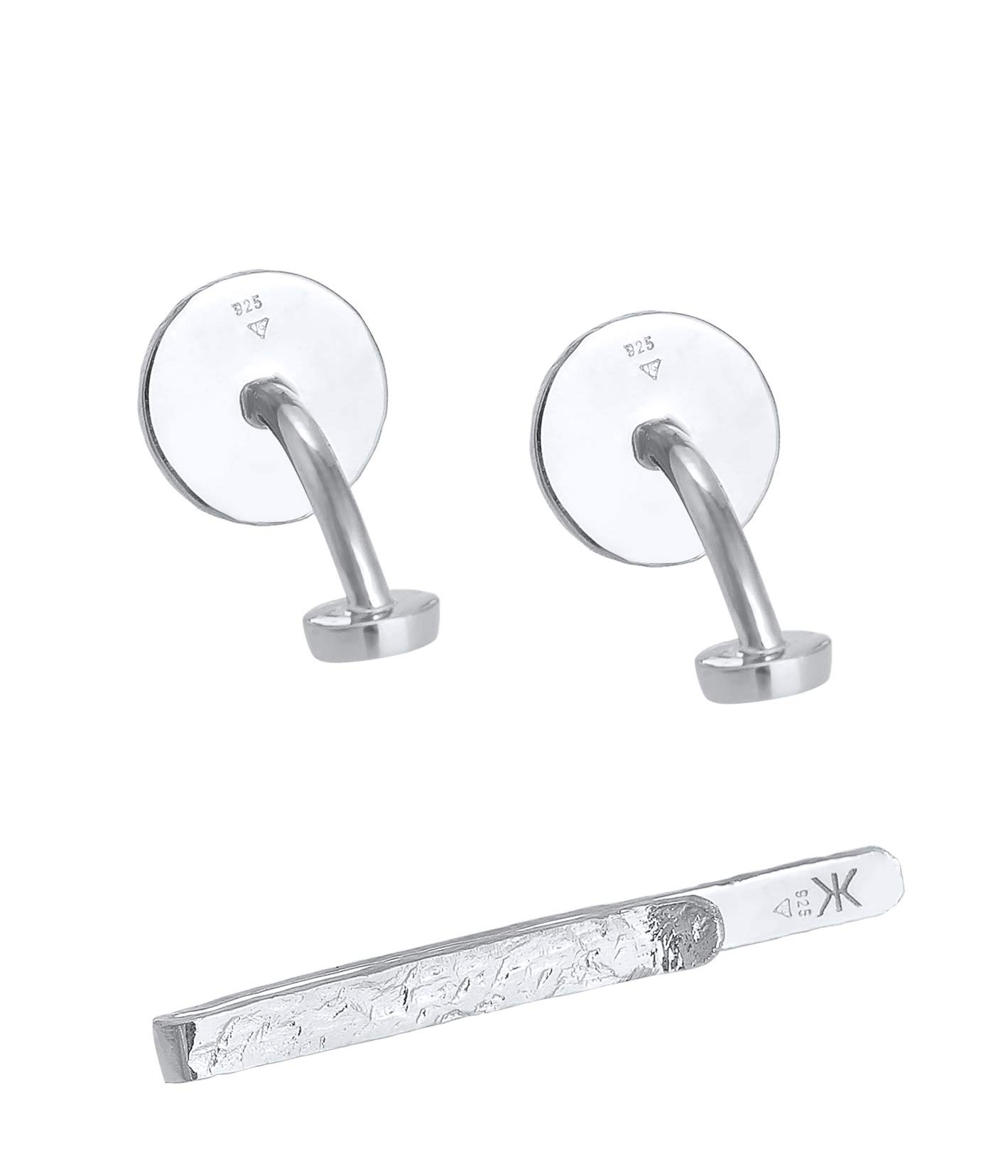 Kuzzoi Manschettenknöpfe Coin Design & Krawattennadel für Herren im gehämmerten Look, Herren Accessoire Set aus 925 Sterling Silber, Stilvolles Männer Geschenk für Hochzeit und Geburtstag
