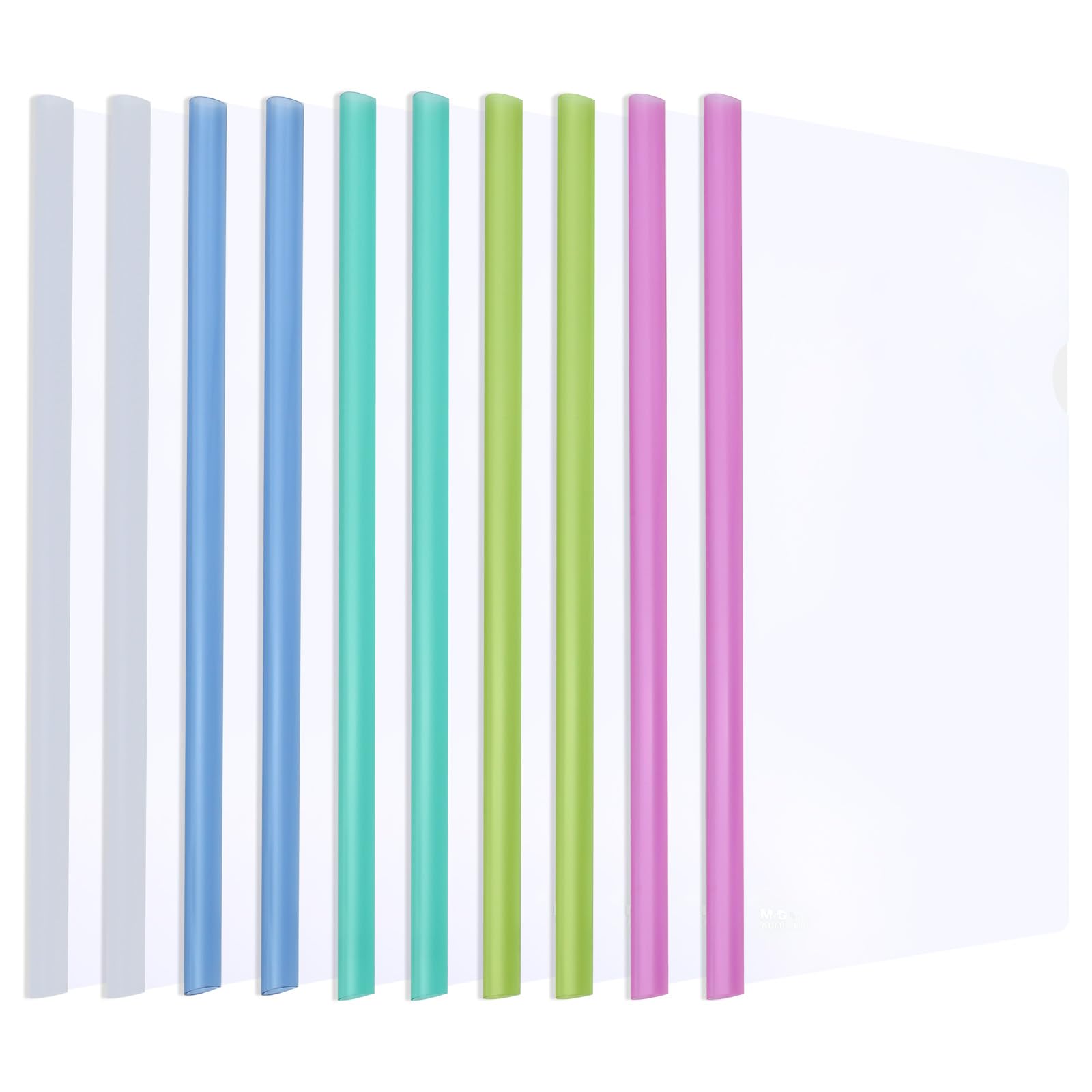 M&G 10 Pack Report Covers with Sliding Bar, 8mm Clear Report Covers for A4 and Letter Size Paper, 60 Sheet Capacity, Presentation File Folder Document Binder for School Office (Colored Sliding Bar)