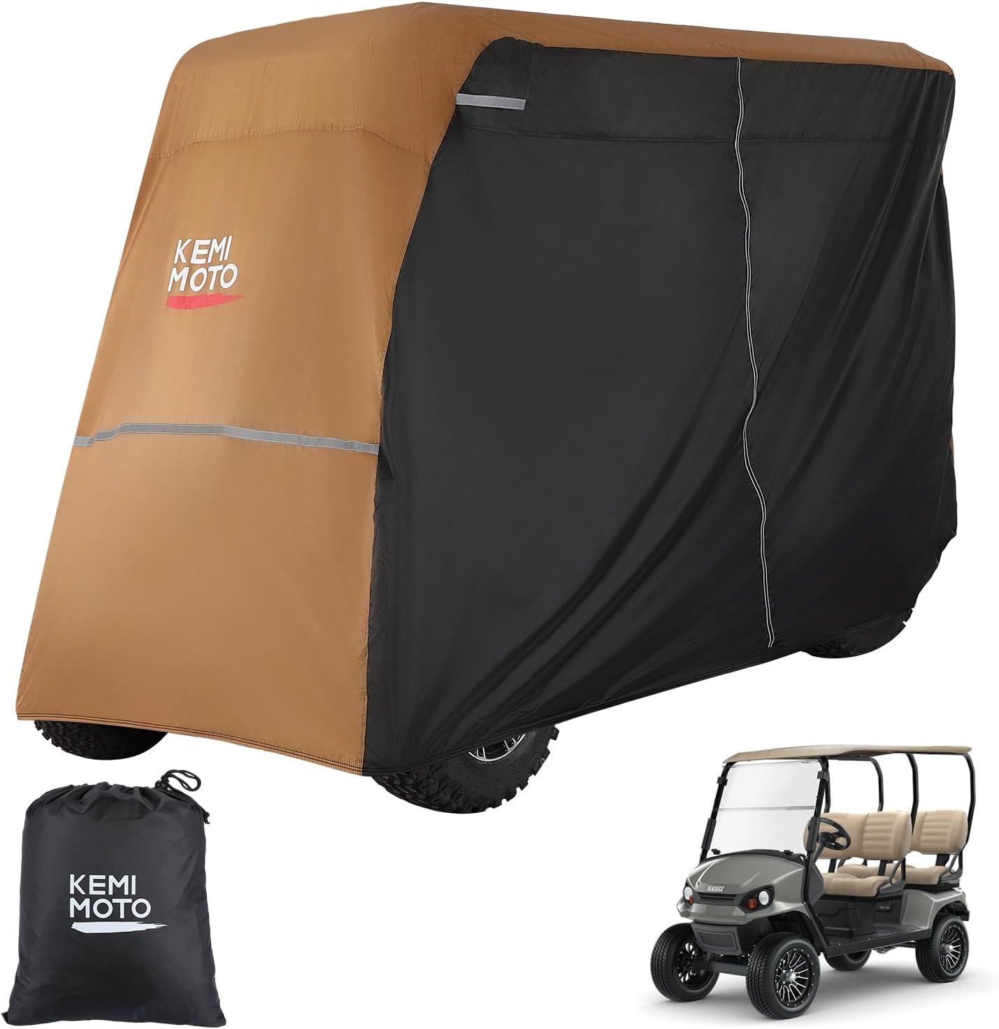 KEMIMOTO Golf Cart Cover, 2/2+2/4/4+2/6/6+2/8 Passenger Heavy Duty Golf Cart Rain Covers with Storage Bag Universal Compatible with EZGO Club Car