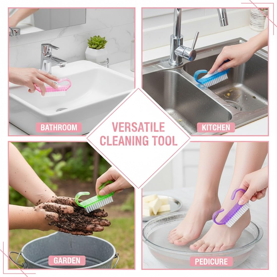 24 Pezzi di Spazzole per la Pulizia Delle Unghie, Pennello per Unghie,Pennello con Manico in Plastica Strumento di Pulizia per Nail Art,Spazzole per Unghie in Plastica con Manico, Multicolori