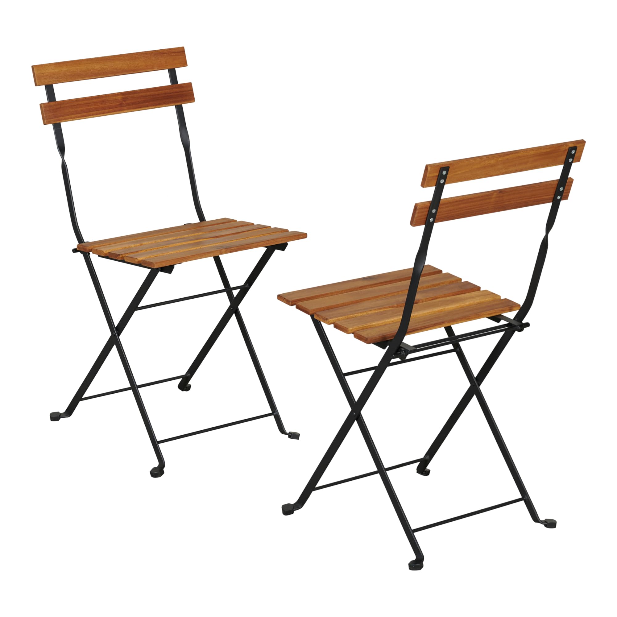 Set de Bistrot 3 Pièces Table et 2 Chaises Pliantes Meuble Jardin Balcon Patio Terrasse Acier Laqué Bois d'Acacia Noir Capacité 110 kg