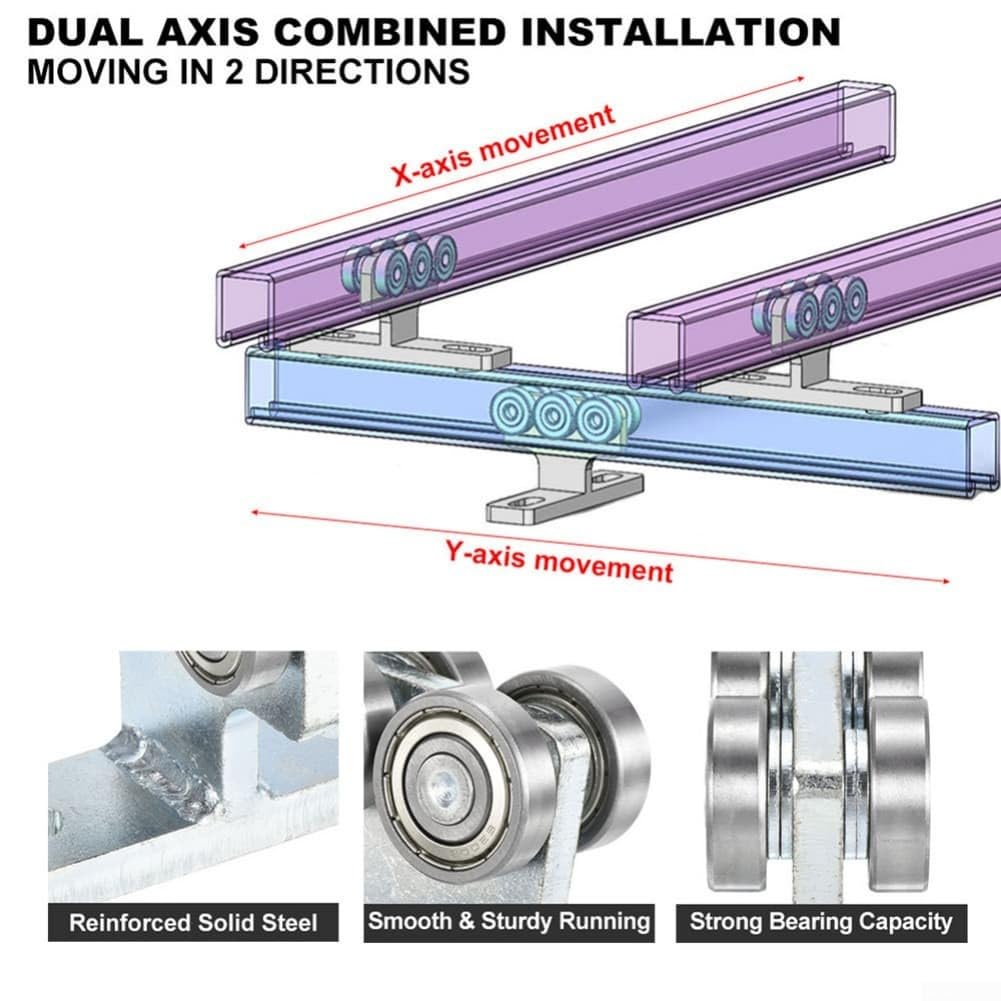 Carrello di sollevamento per carichi pesanti con rulli, compatibile con canali Unistrut PE 41 x 41 mm, T-Pe a 6 ruote per soluzioni efficienti di supporto per cavi pesanti e tubi