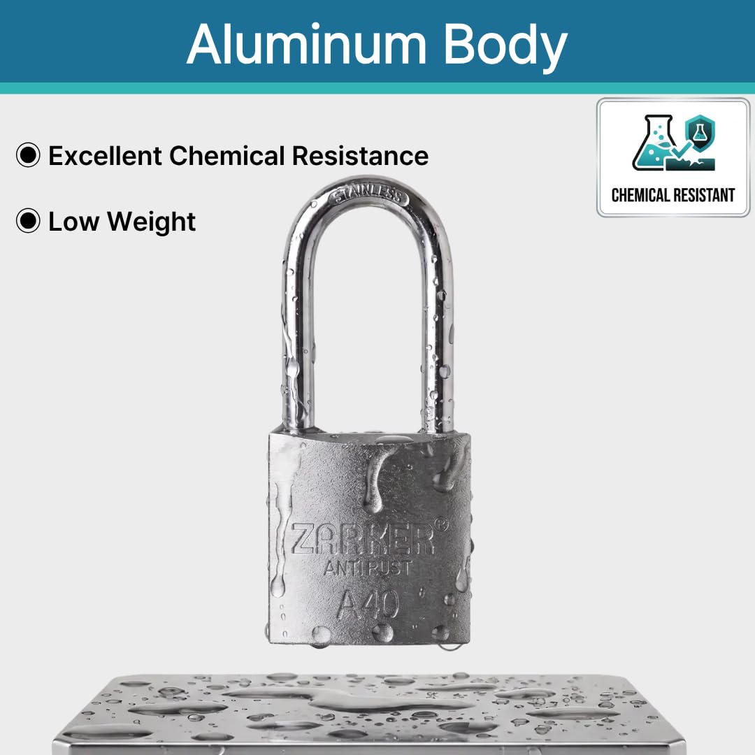Candado con llave A40, cuerpo de aluminio, grillete de acero inoxidable (SUS 304), plateado, paquete de 1