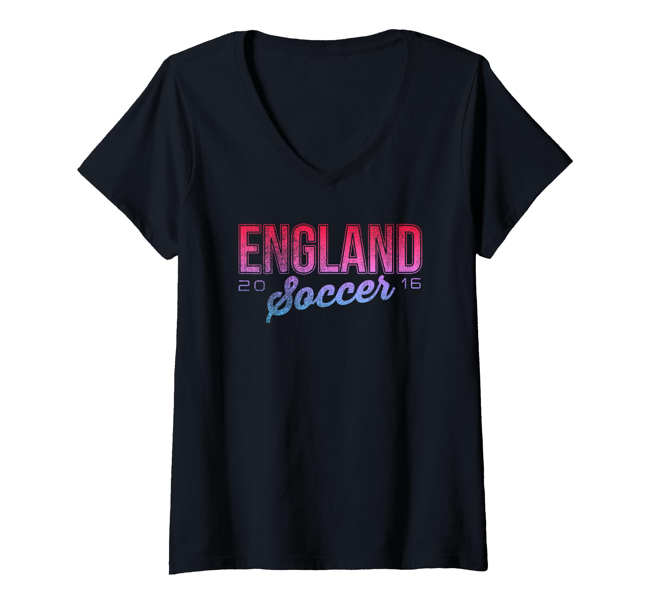 Womens England Soccer 2016 Pink Purple Text V-Neck T-Shirt, Black