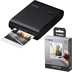 Canon Impressora de fotos compacta SELPHY Square QX10, conjunto de etiqueta/tinta colorida selphy preta XS-20L 20 folhas