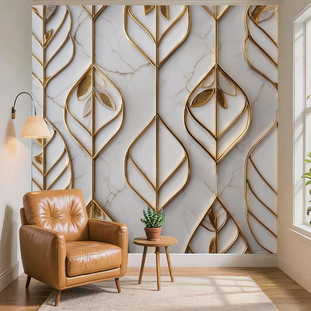 Fototapeta 3D HD Printin szer. 350 x wys. 256 cm, złote linie przeciwporostowe włókniny fototapeta naklejki luksusowe geometryczne marmur duży mural tapeta do sypialni na sofę tło telewizora ściana
