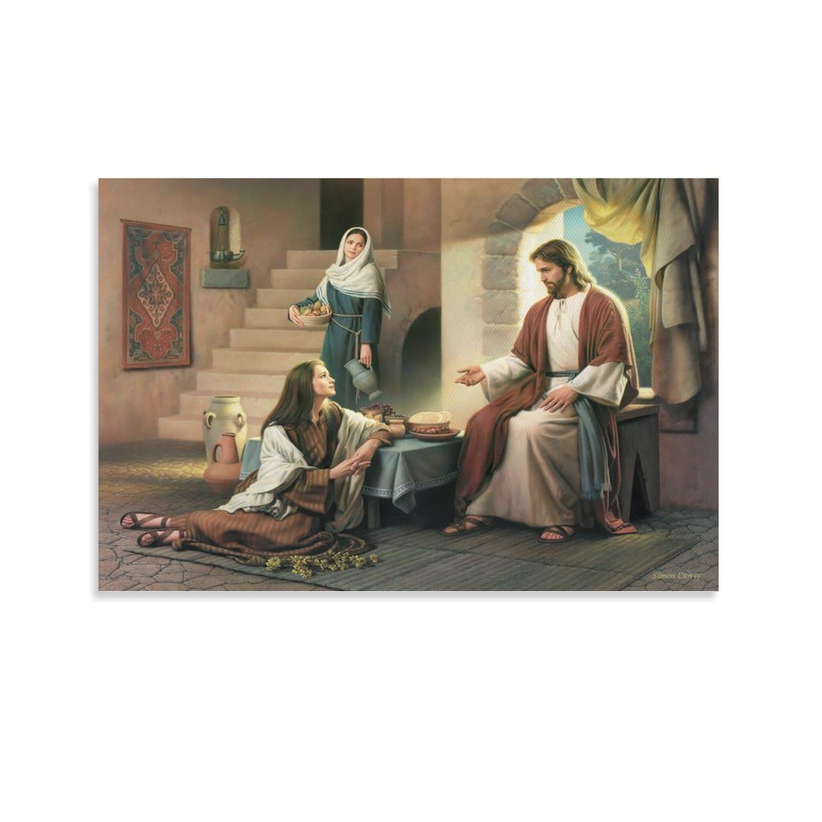 Simon Dewey Art Prints《 Jesus with Martha And Mary 》Painting Picture Print Canvas Wall Art Poster Wall Art Poster Gifts Bedroom Prints Home Decor