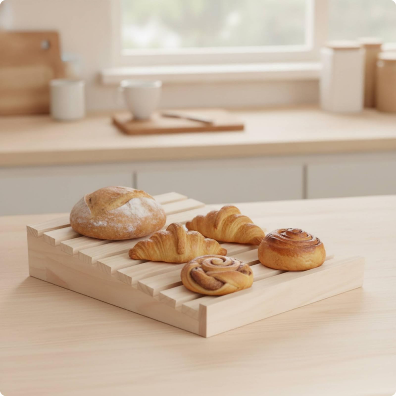 Vassoio in Legno con Doghe Resistente Espositore Rustico Alzatina per Pasticceria, 55x35x9cm