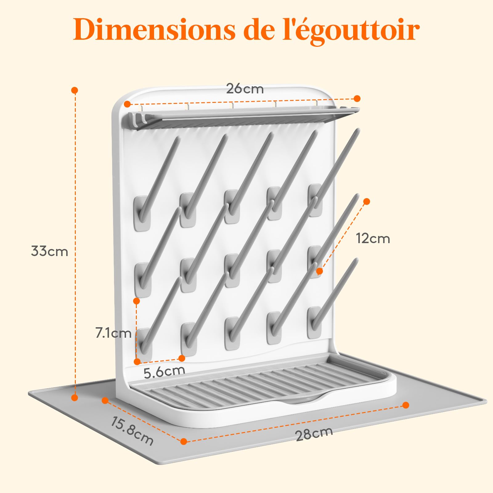 Lifewit Grand éGouttoir à Biberons avec Tapis de Drainage, éGouttoir Vertical à 15 Crochets avec BoîTe à TéTines Amovible, Adapté Aux Pailles sous Pression et Aux Accessoires de Tire-Lait