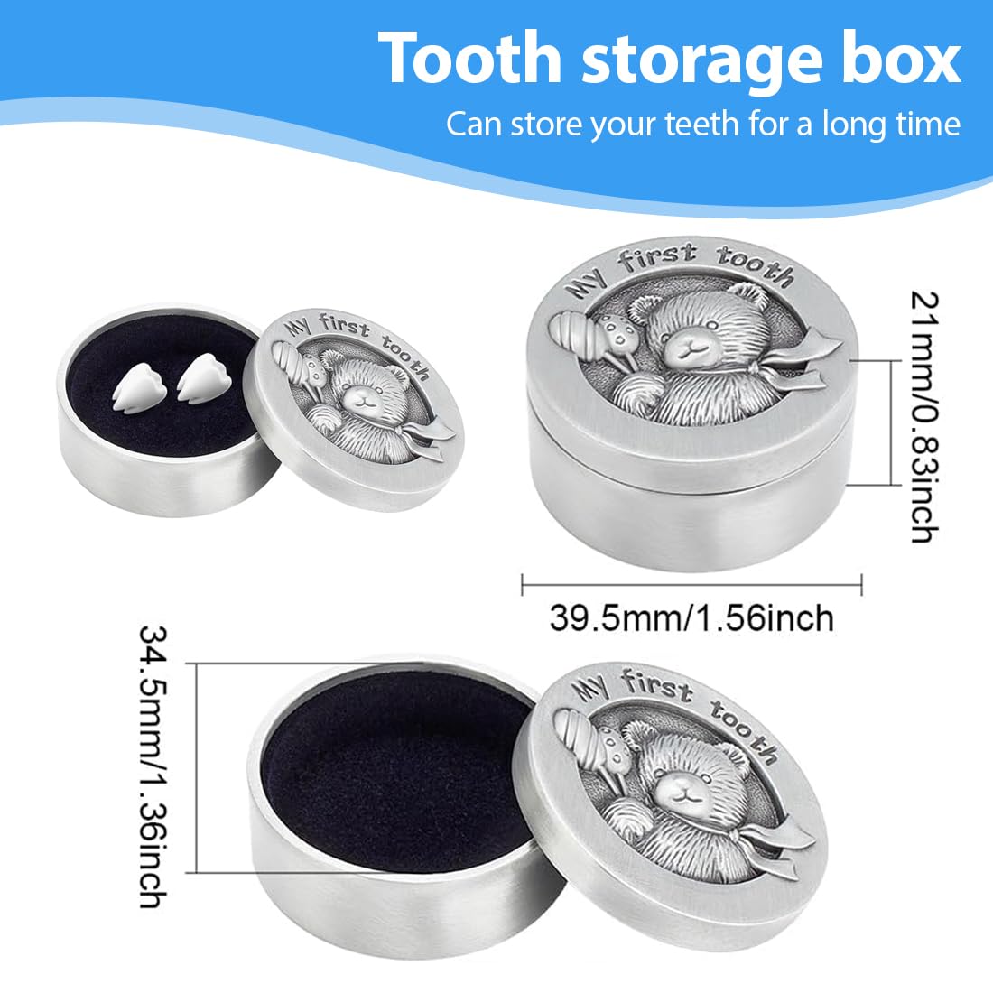 Tomedeks Dental Souvenir Box- Antique Silver Column Bear Gift Box with Velvet Inside Tooth Collection Organizer - Image 2