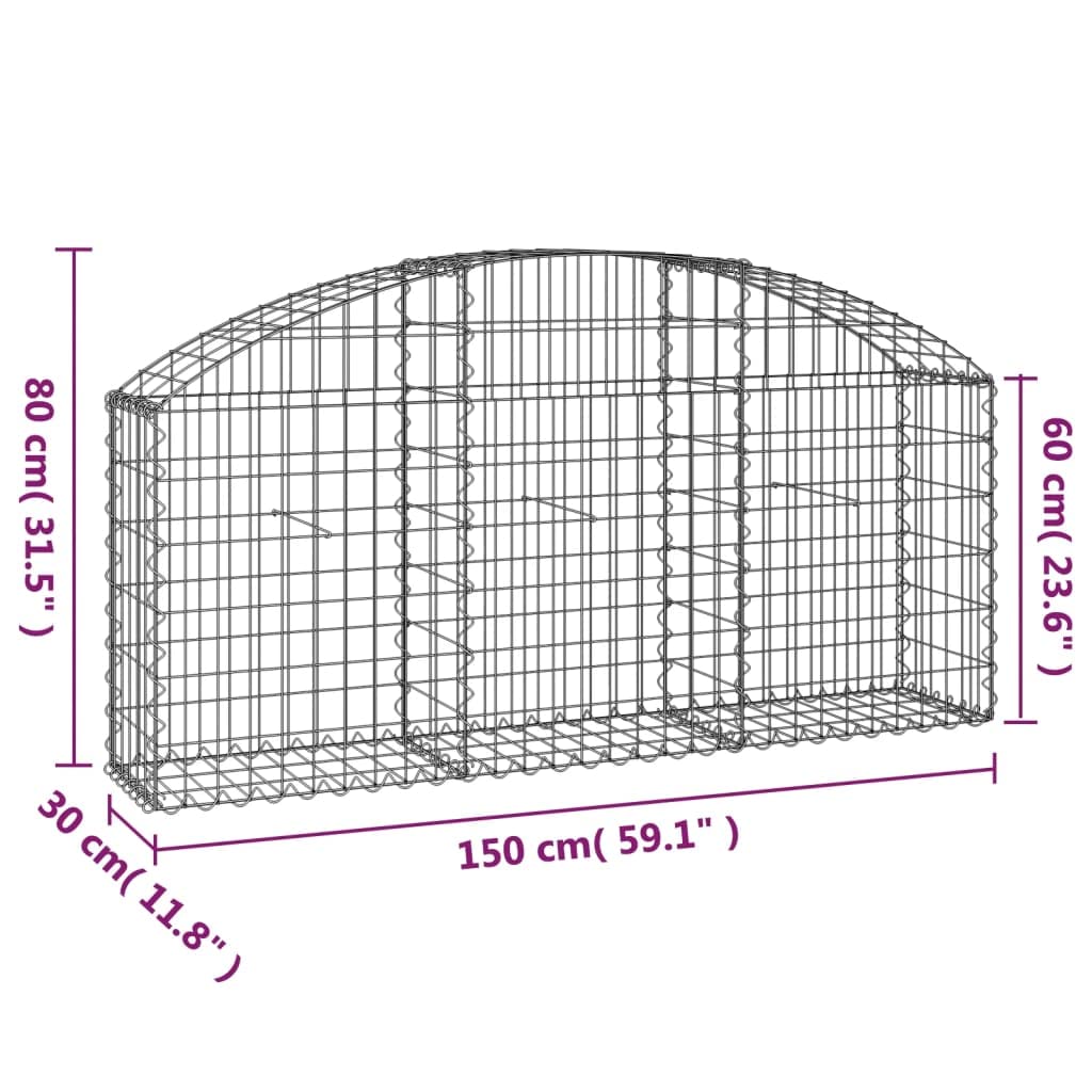 Gavión con arco alto, 150 x 30 x 60/80 cm, hierro galvanizado