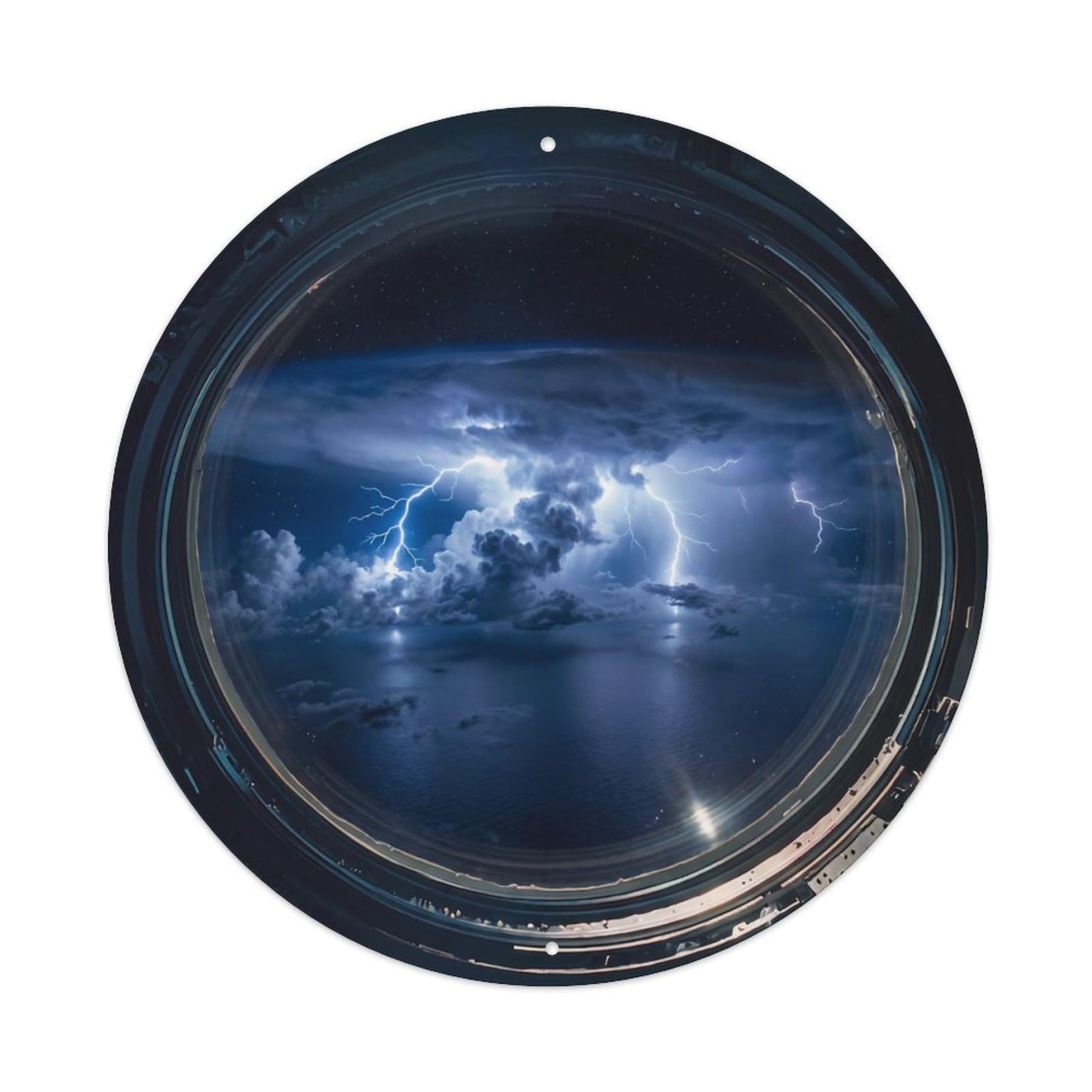 Earth Lightning Storm from Space Station Porthole Metal Tin Sign