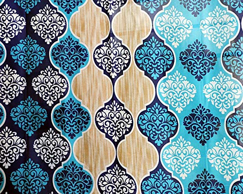 Image of Exporthub 2 Pieces Fancy Design Blue Floral Polyester Eyelet Long Door Curtains - Length 8 Feet, (EHSPR716 84)
