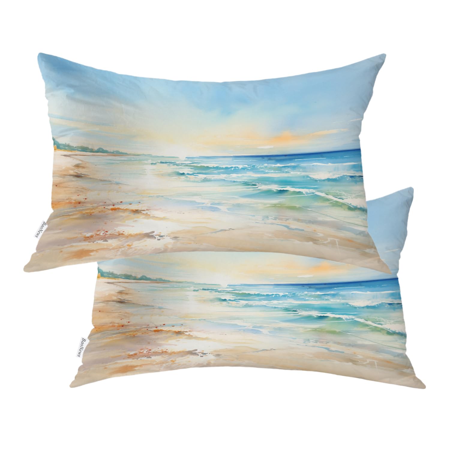 Housse de coussin avec fermeture éclair dissimulée motif plage 30x50cm x2