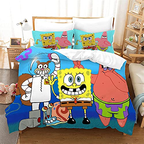 3D Impresión Juego de Fundas de Edredón Bedding para Niño Adolescentes Chico Bob Esponja Single(135X200 Cm), 2 Piece Set 1 Piece Quilt Cover + 1 Piece Matching Pillowcase