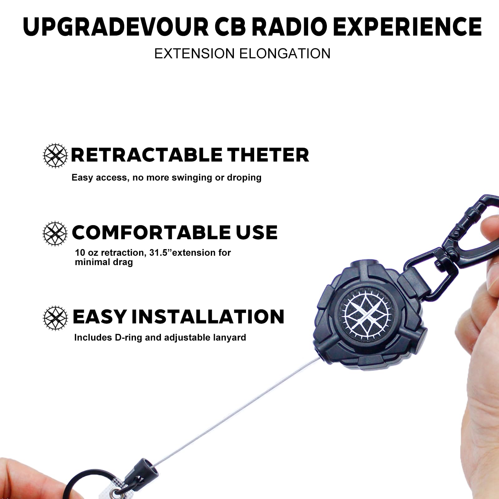 Soporte de micrófono CB retráctil, 2 piezas CB Radio Mic Hanger Mic Keeper Heavy Duty CB Radio Retráctil Colgador Correa Accesorios de Radio CB para Radio de Camión 32 pulgadas Cable de acero