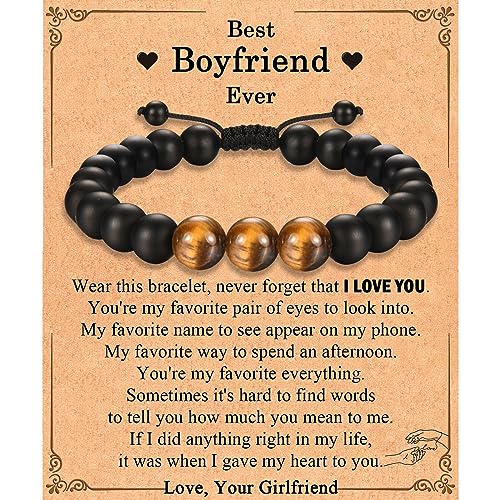 Best Boyfriend Ever Gifts for Him - Beaded Bracelet for Boyfriend, BF - Birthday, Valentines Day,...