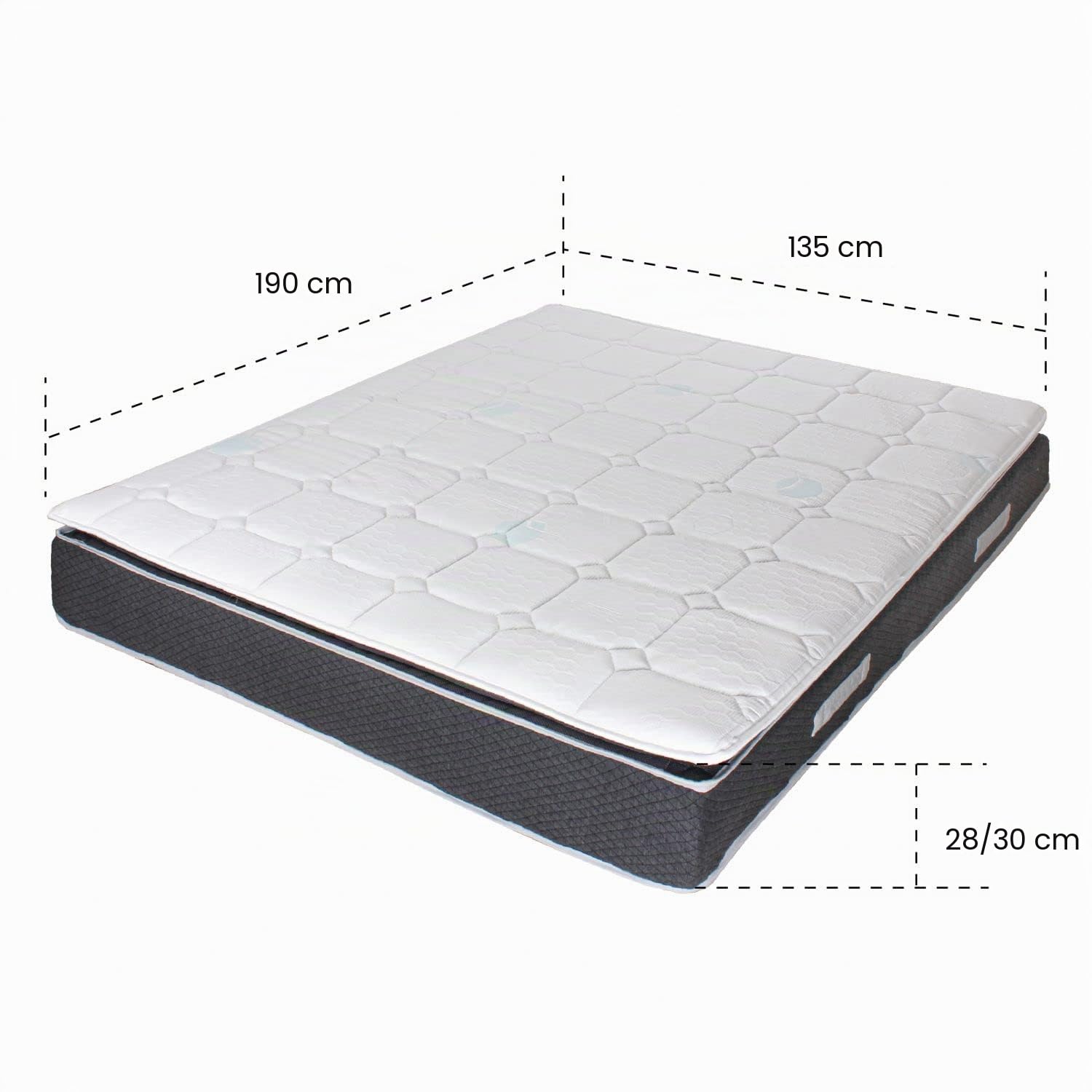 Materasso Memory 135x190 H28 CM 800 molle insacchettate - topper Memory Foam 3 cm cucito - tessuto superiore freddo brevettato SENSICE-Ortopedico ntibatterico