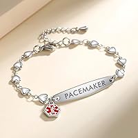 Vista 2 de mnmoom Pulseras de alerta médica para mujeres 6.5-8 pulgadas ajustables corazón links pulseras médicas con grabado