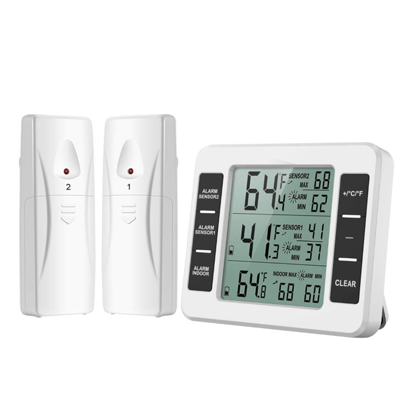 Thermomètre D'alarme De Réfrigérateur Numérique Sans Fil Réfrigérateur Maison Intérieur Extérieur Capteur Thermomètre Horloge Alimenté Par Batterie Moniteur Précis(B)