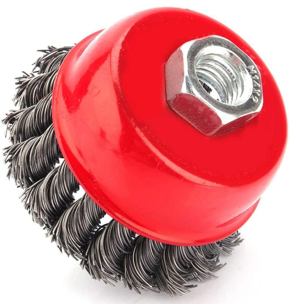 Brosse Métallique pour Perceuse, 4 Pièces, M14 75mm, Brosse Conique en Acier Torsadé, Accessoire Meuleuse d'Angle, 12500 TR/Min
