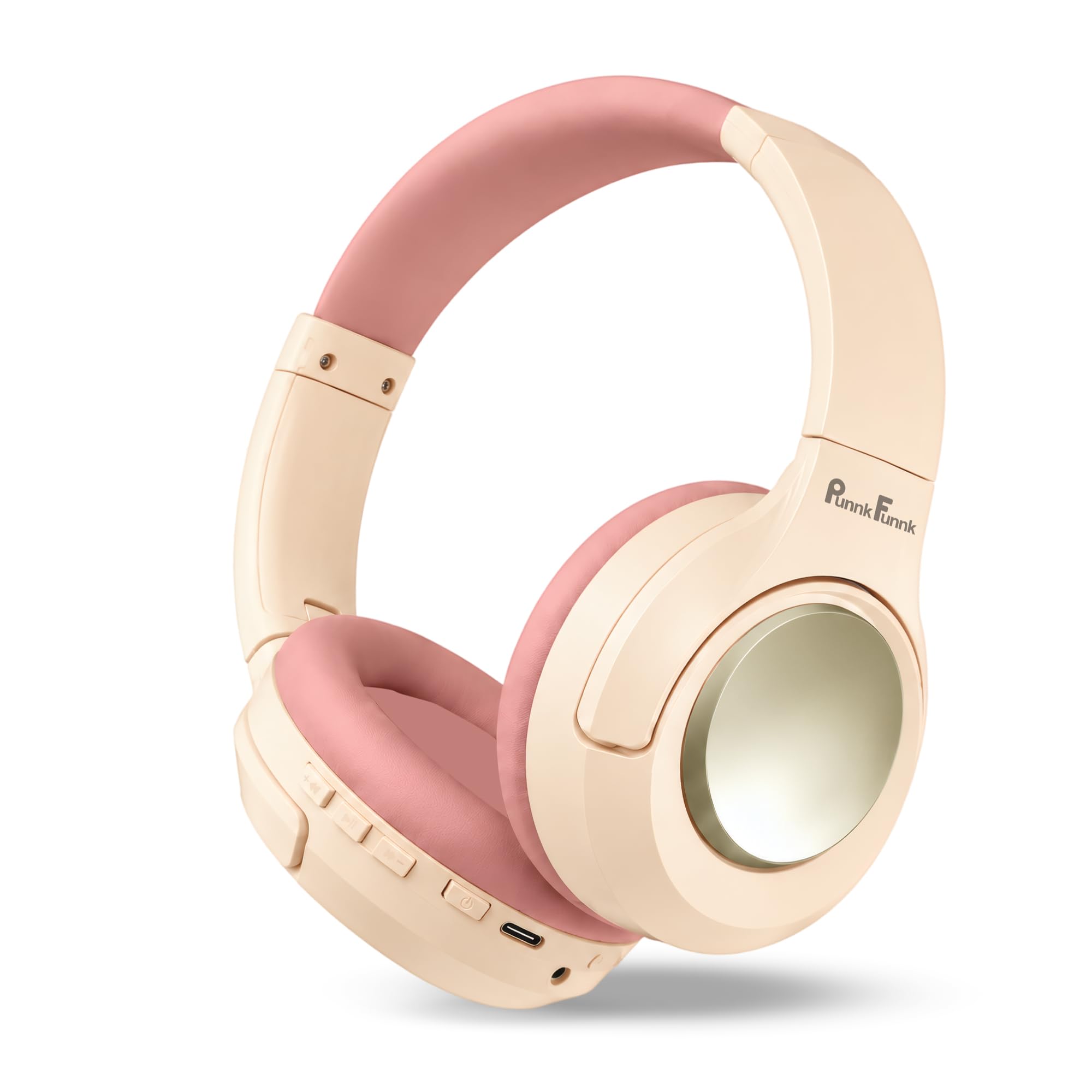 PunnkFunnk BeatXtra Pro Wireless Bluetooth Headphones V5.3, Over-Ear Stereo Headset with 40mm Drivers, Noise Cancelling, Soft Cushioned Ear Cups, 10m Wireless Range, Teen & Adults (Pink)-image-3