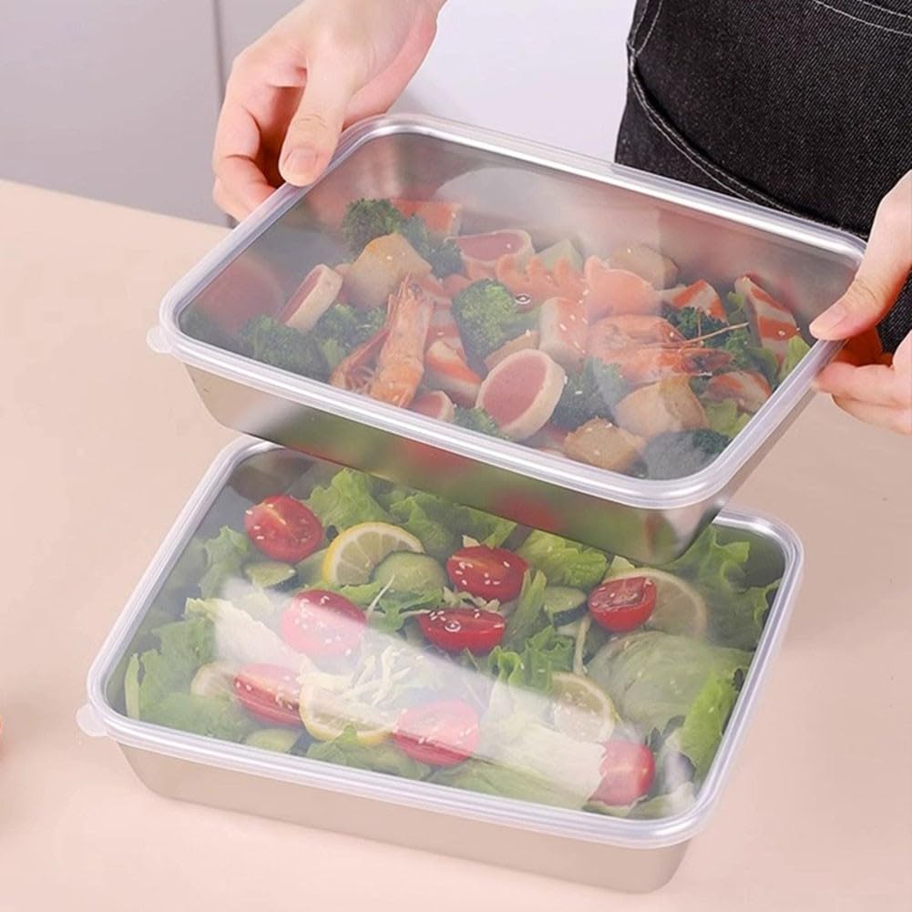 Whychstore Bandejas de almacenamiento de alimentos de acero inoxidable, caja de conservación de alimentos para cocinas familiares, hoteles, restaurantes y otros establecimientos de alimentos (B)