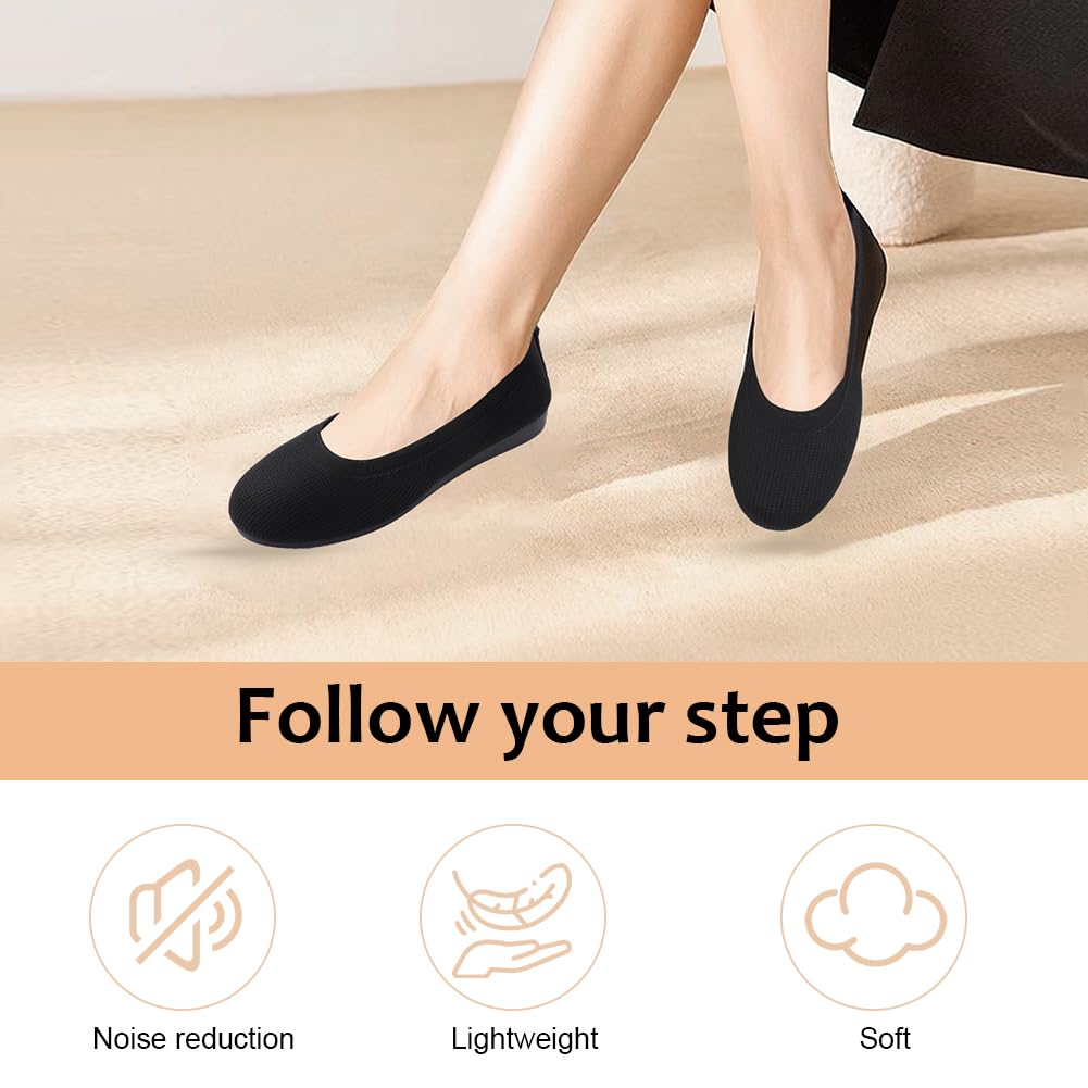OFFCUP Damskie płaskie buty o szerokiej szerokości, dzianinowe buty baletowe, czarne, na co dzień, miękkie, oddychające, okrągłe, balerinowe, płaskie, odpowiednie na zakupy, imprezy, do pracy i na