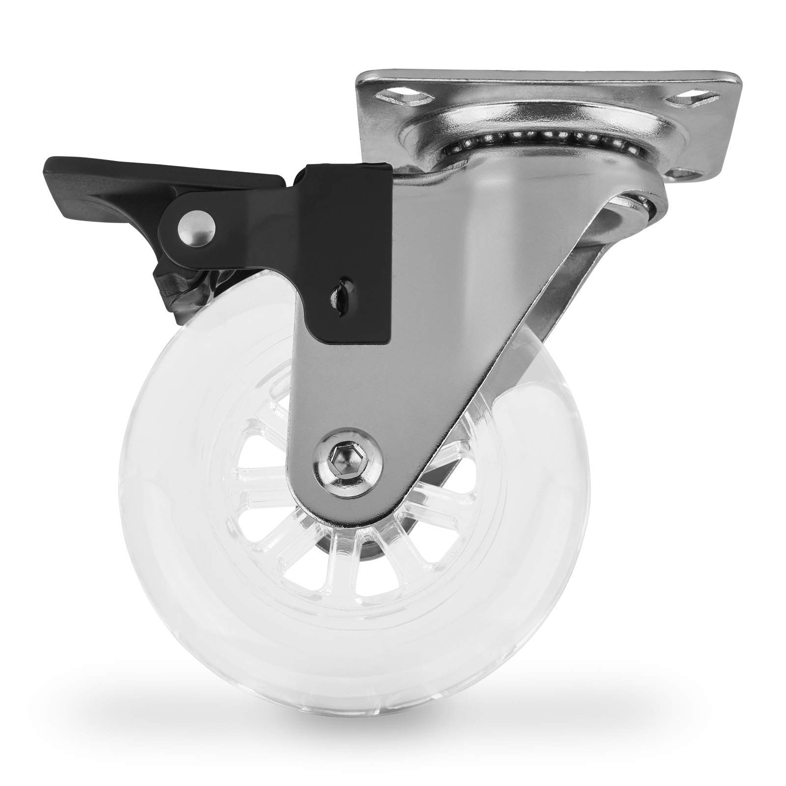 4 Ruote Piroettanti Trasparenti 75mm - Poliuretano, Portata 40kg, 2 Con Freni, Per Mobili - Foto 8