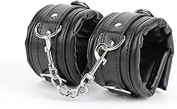 Algema com Correte em Couro Macio Acolchoada Preto 35cm x 6cm