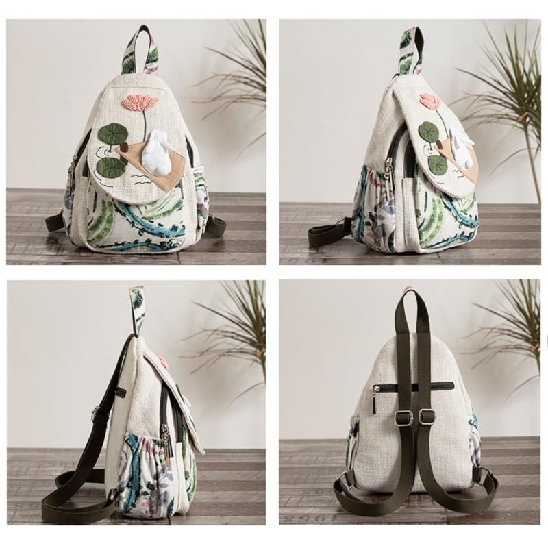 Original canvas three-dimensional women's bag, Small Fresh Casual Fabric Versatile Backpack w/embroidery patterns (91087)2