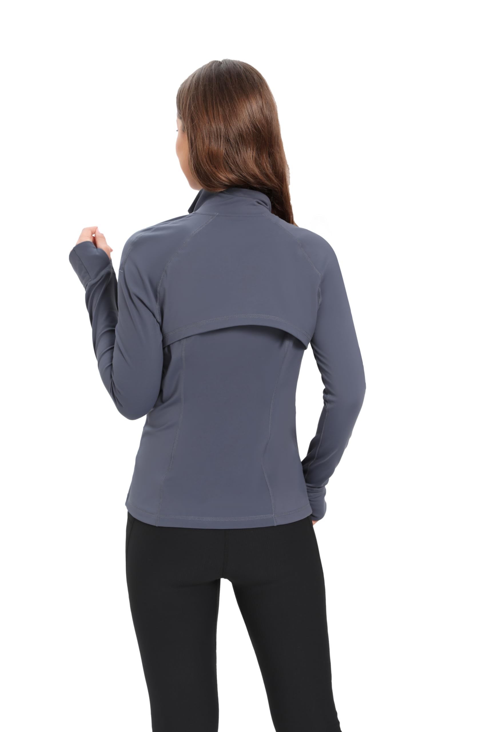 Chaqueta deportiva ligera con cremallera completa para mujer, ajuste delgado, para yoga, con agujeros para el pulgar - 2