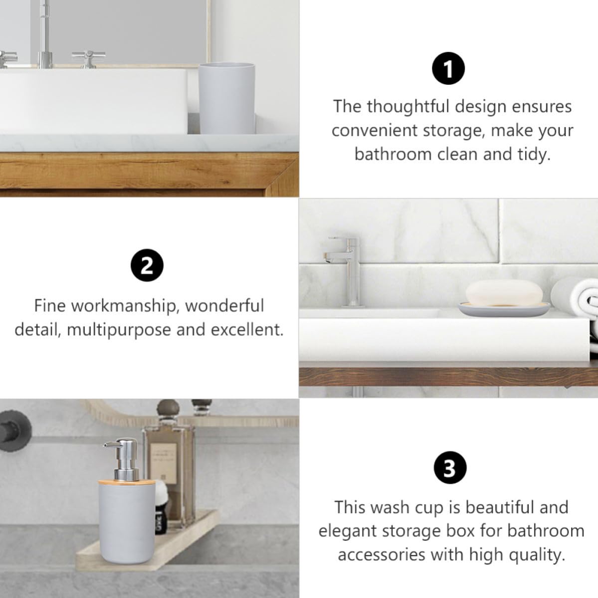 SOIMISS Conjunto de Accesorios de Baño Soporte para Cepillo de Dientes de Bambú y Plástico, Incluye Dispensador de Jabón Vaso para Enjuague Bucal, Diseño Elegante y Fácil de Transportar