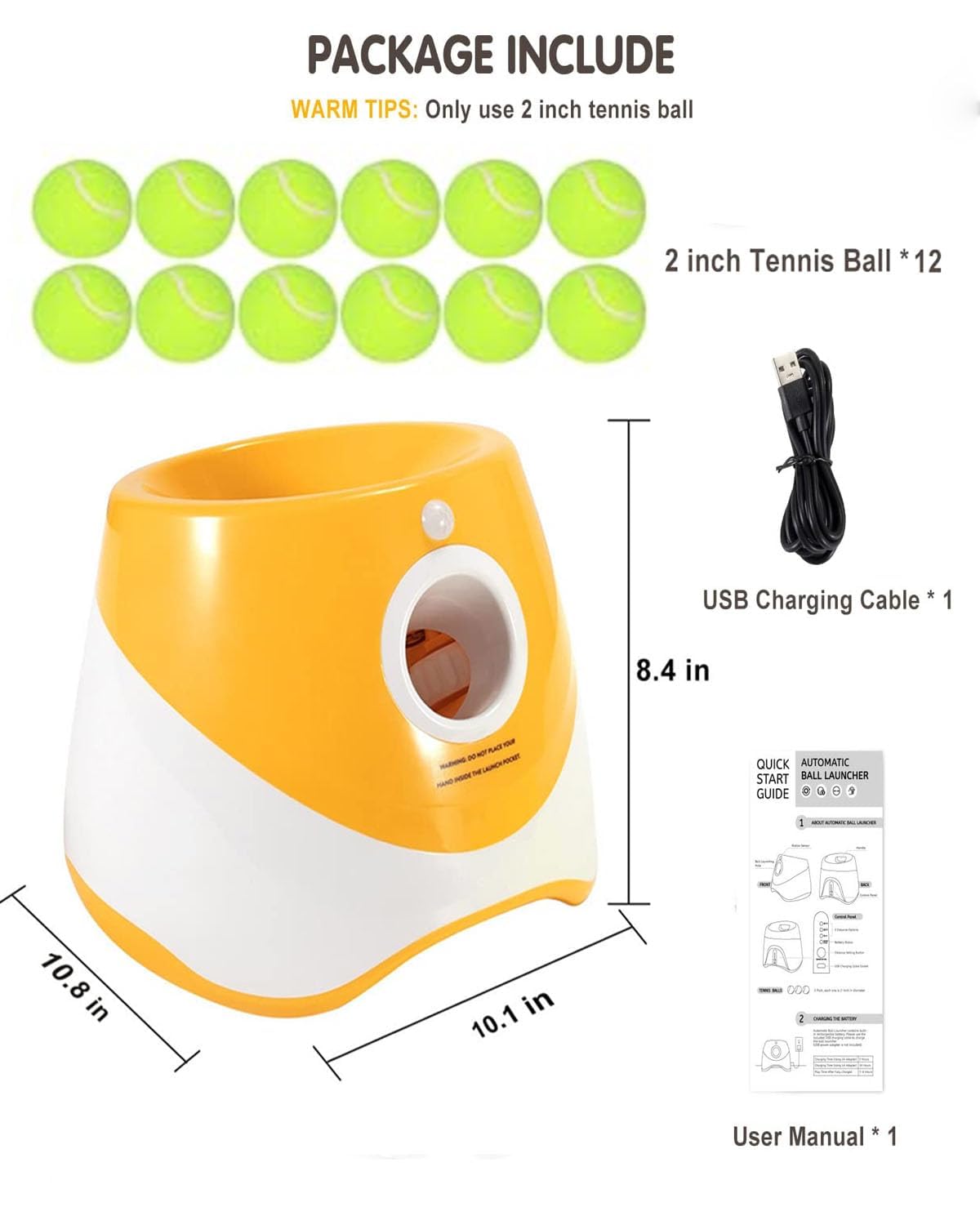 Lanceur de balle automatique pour chiens, lanceur de balles pour chiens avec 12 balles de tennis, lanceur de balles pour chiens de grande taille, lanceur de balle de tennis pour petits chiens, machine