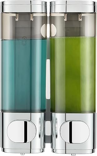 Dispensador de champú para ducha montado en la pared, dispensador de champú de ducha de 2 cámaras, sin taladro, dispensador de champú y