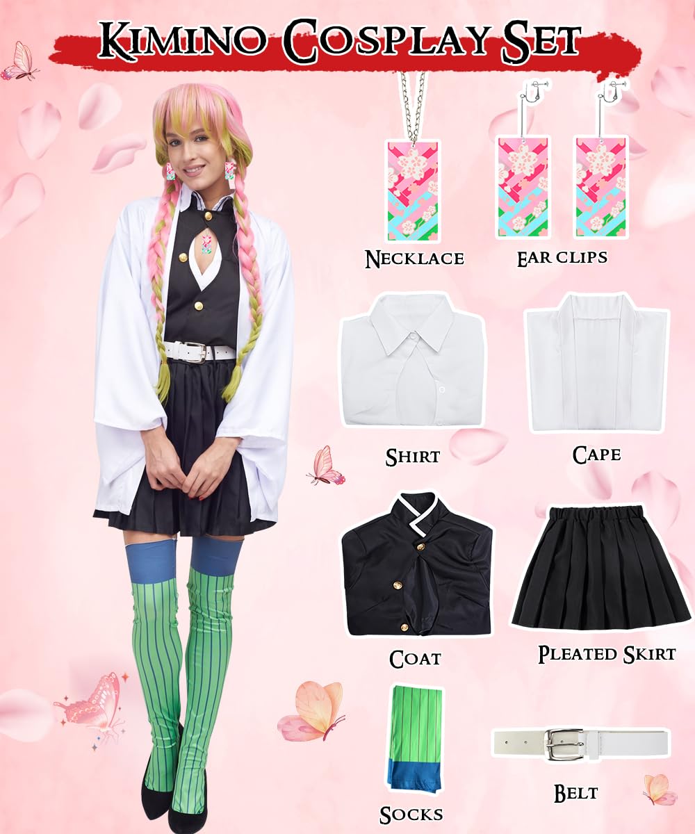 Costume Nezuko Tanjirou per Carnevale Halloween Natale, Set di Kimono Mantello, Regalo per Bambini