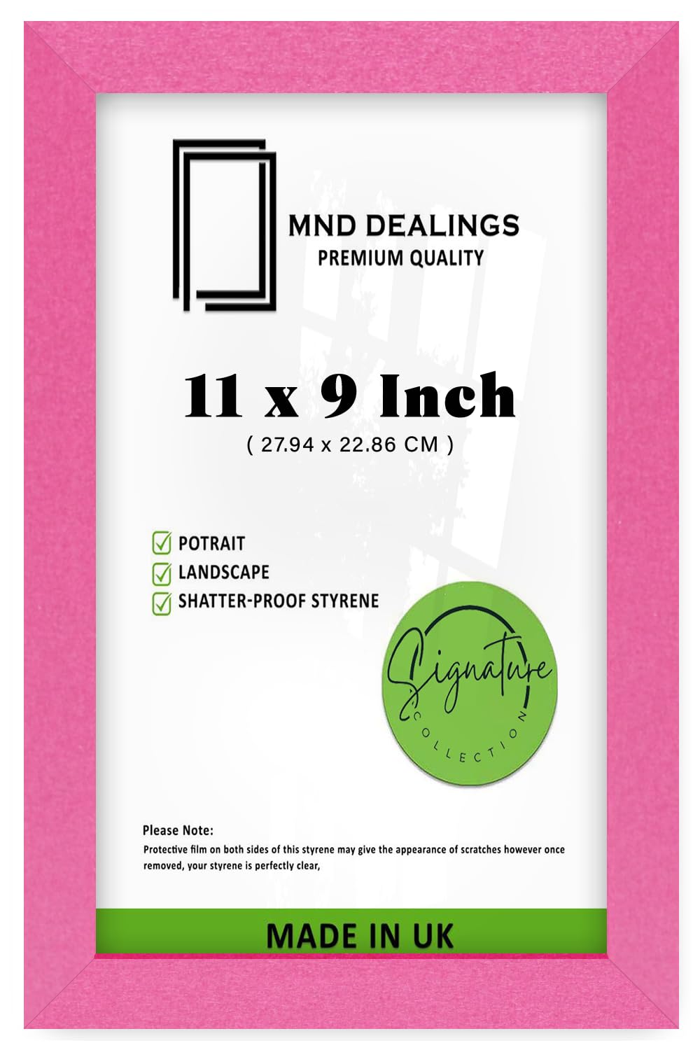 MND Dealings | Minimalist 279.4 x 228.6 mm Pink Photo Frame Solid Engineered Wood with Metal Clips |11 Inch x 9 Inch Frame for Home/Office Wall Décor (27.94 x 22.86 CM) [ Pink ]