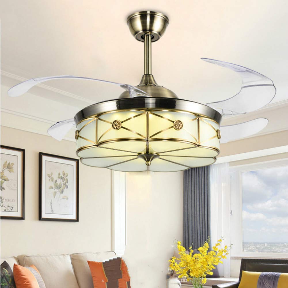 42" Inversible Reversible Ceiling Fan with Light and Remote Control, 4 Retractable Blades Fan Chandeliers for Bedroom, Indoor Ceiling Light Kits with Fans (Bronze-01)