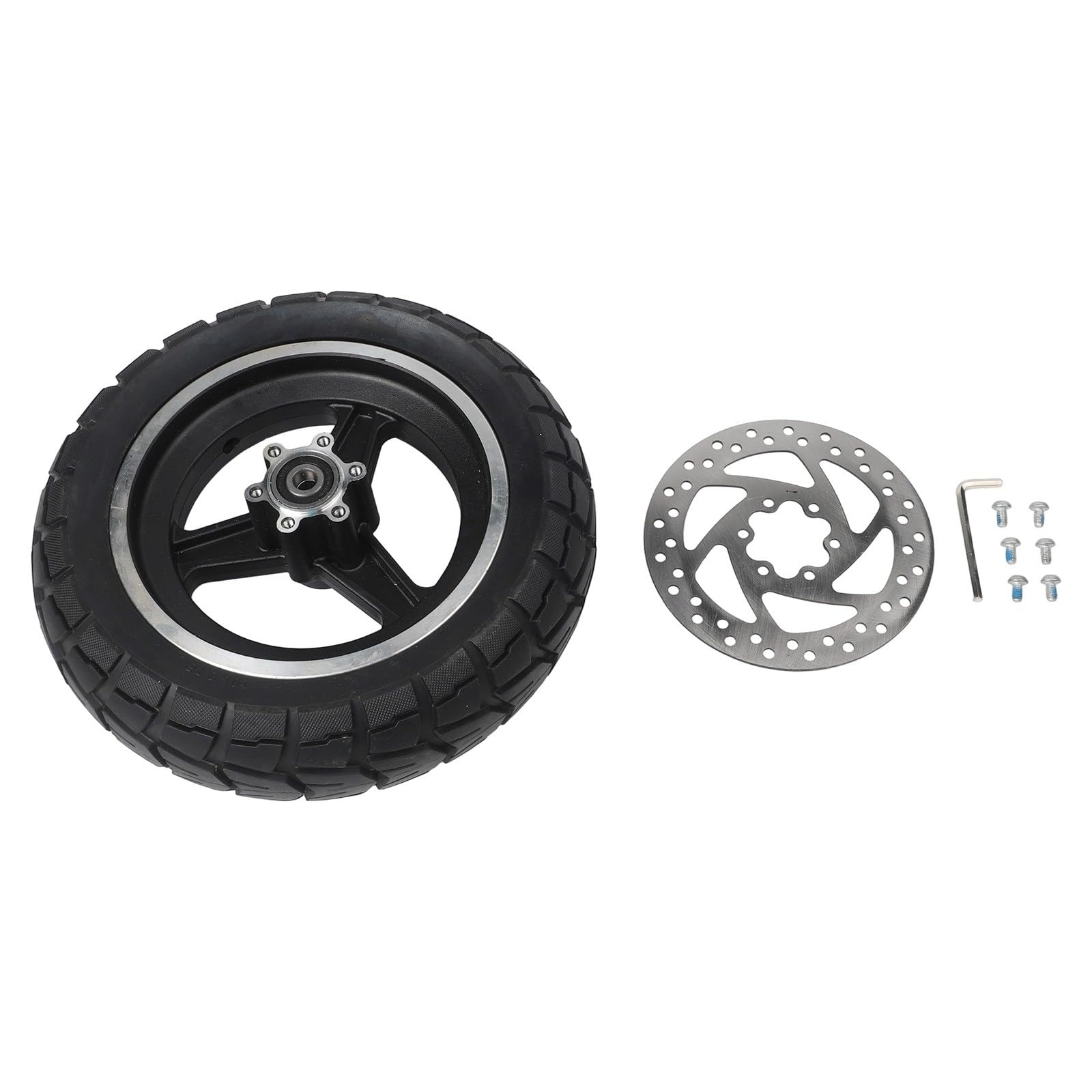 Volante de 10 pulgadas con neumáticos de goma maciza, 10 x 2,70 – 6,5/70/65-6,5 para scooter eléctrico ¨C Offroad-f?hig, incluye disco de freno (140 mm), rueda de goma negra