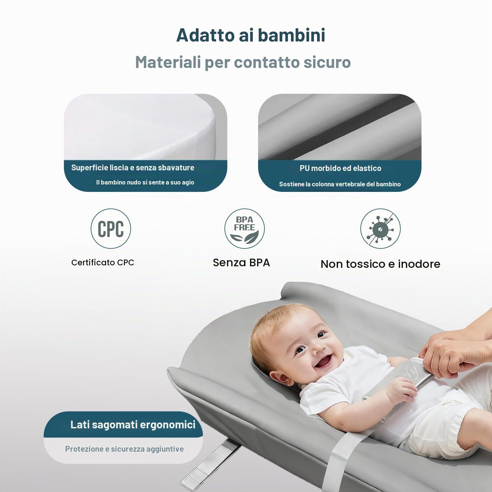 Fasciatoio per bambini, portatile, con cintura di sicurezza, morbido, antiscivolo, impermeabile, lavabile, leggero, facile da pulire, per il cambio pannolino in viaggio, grigio