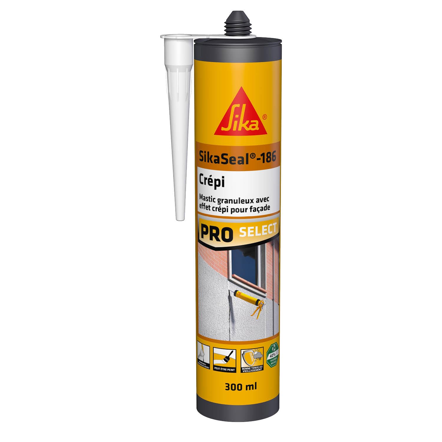 SIKA - Mastic granuleux - SikaSeal-​186 Crépi blanc - Joints de raccordement et fissures - Façades extérieures - Effet crépi - Résistant aux UV - Multi-​supports - 300 ml
