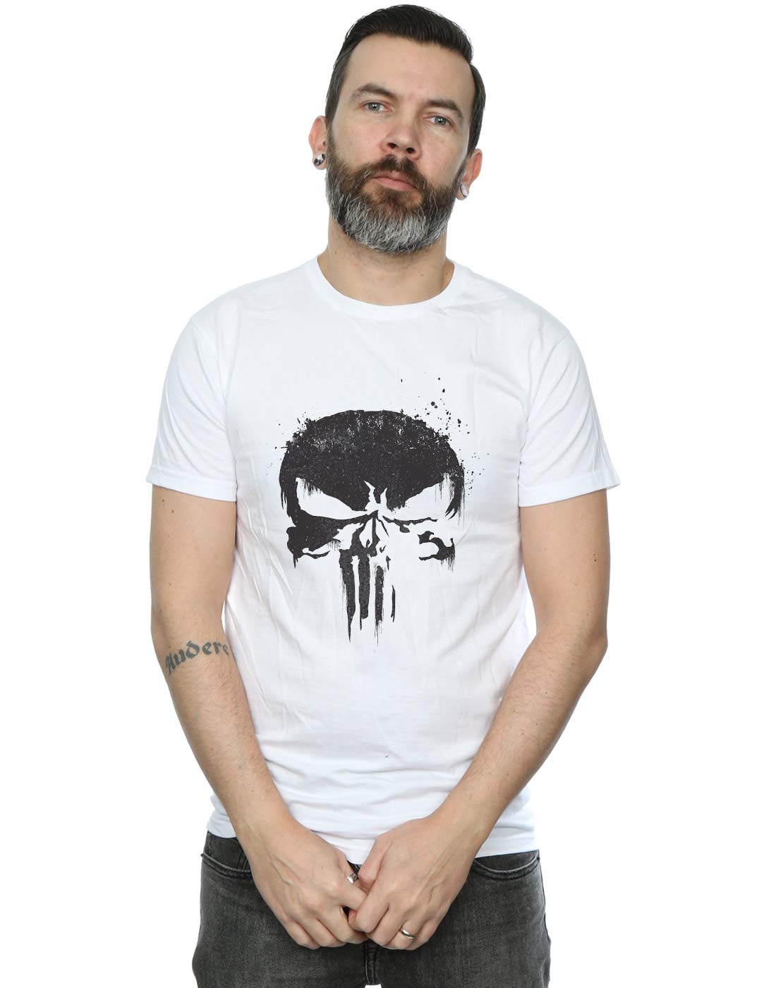 Absolute Cult Men's White Marvel The Punisher Tv Skull Logo T-Shirt Medium