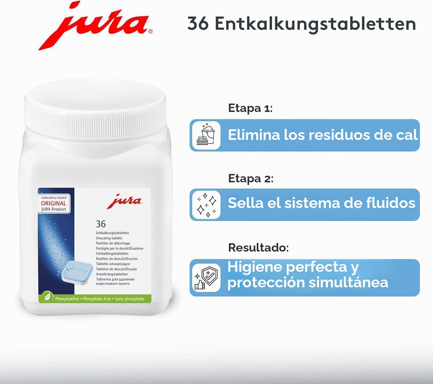 Jura Starter Pack, 25 pastillas de limpieza (3 fases) + 36 pastillas descalcificadoras + 180 g limpiador de sistema de leche